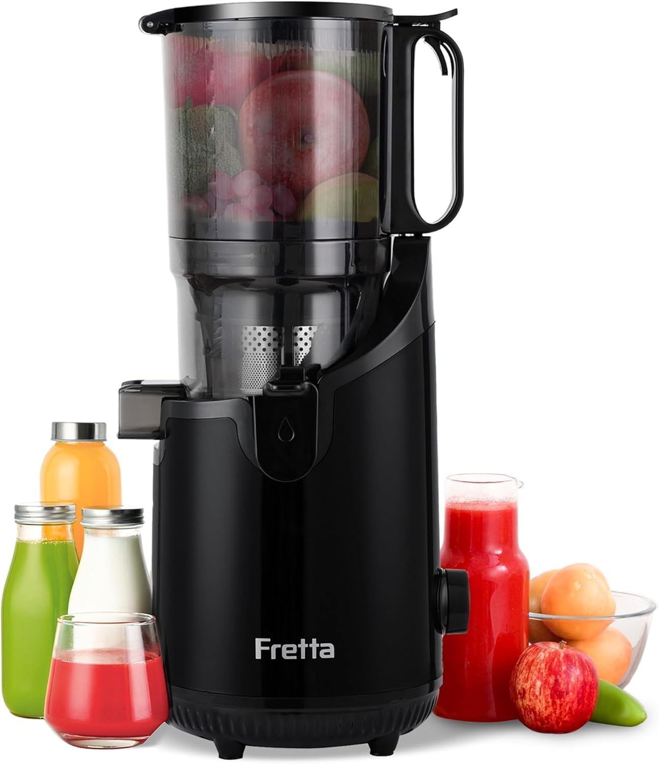 Fretta F4000 Cold Press Juicer, Slow Masticating Juicer Machine (250W, 5.3'' Wide Feed Chute, 1.8L Capacity)