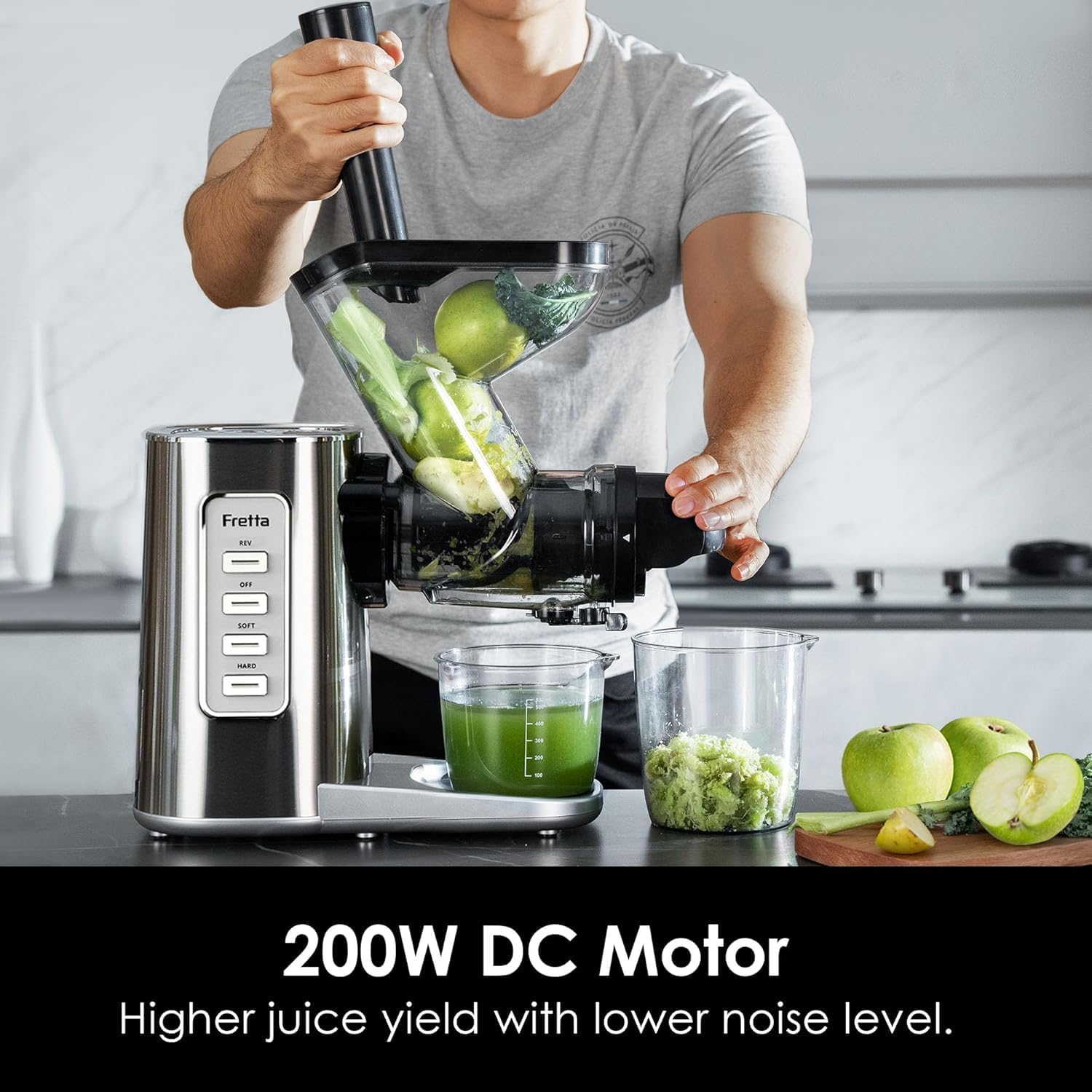 Fretta Edge Max F3500 Cold Press Juicer, Slow Masticating (200W, 3'' W