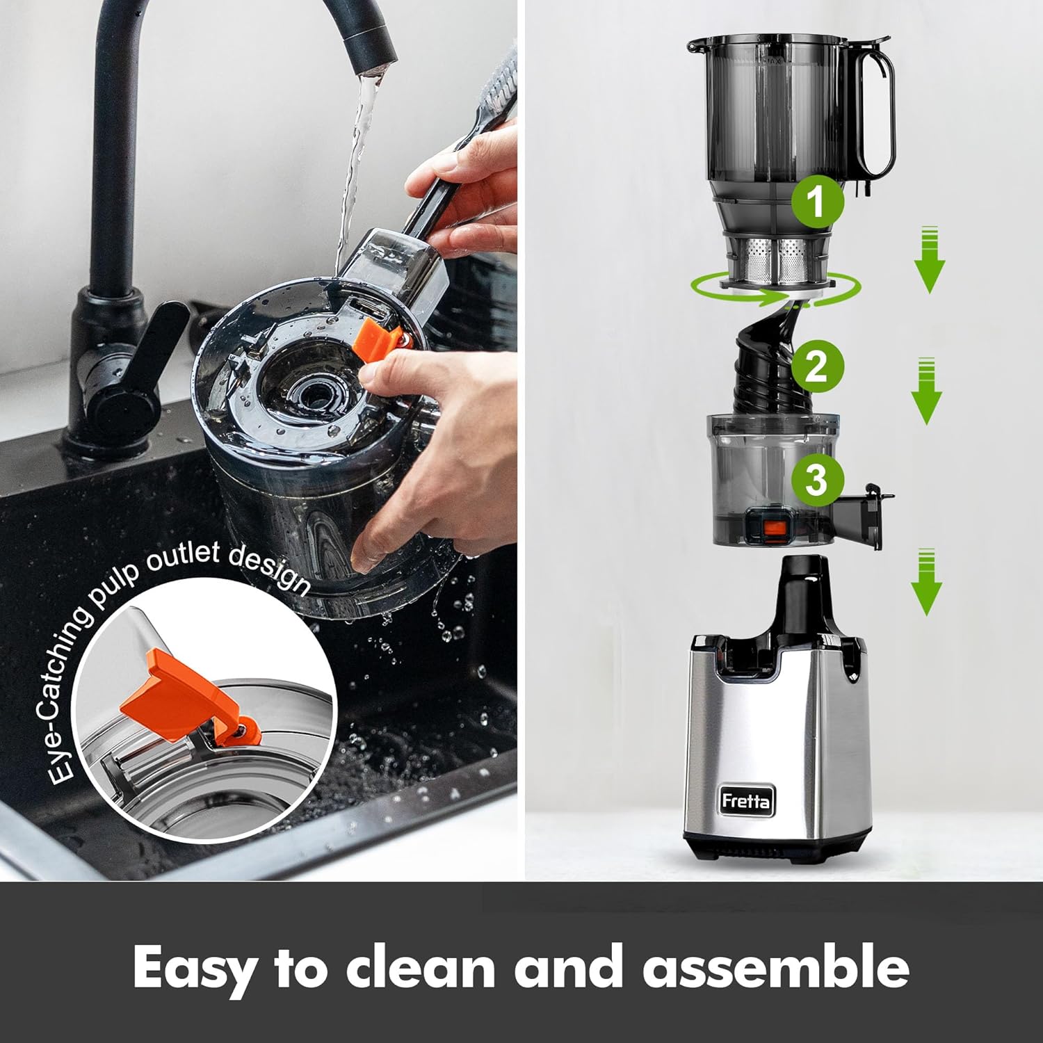 Fretta Boost F6000 Cold Press Juicer (250W, 5.3'' Wide Feed Chute, 1.8